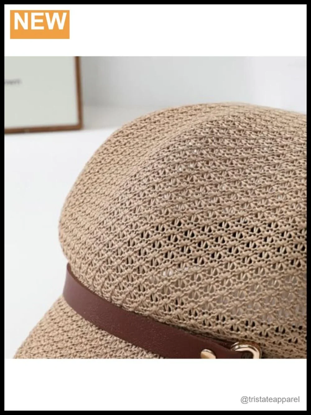 Women's Breathable Newsboy Cap Short Brim Summer Hat with Faux Leather Strap